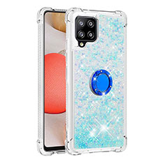 Coque Silicone Housse Etui Gel Bling-Bling avec Support Bague Anneau S01 pour Samsung Galaxy A42 5G Bleu Ciel