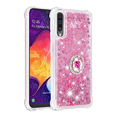 Coque Silicone Housse Etui Gel Bling-Bling avec Support Bague Anneau S01 pour Samsung Galaxy A50 Rouge