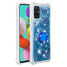 Coque Silicone Housse Etui Gel Bling-Bling avec Support Bague Anneau S01 pour Samsung Galaxy A51 5G Bleu