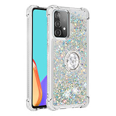 Coque Silicone Housse Etui Gel Bling-Bling avec Support Bague Anneau S01 pour Samsung Galaxy A52 4G Argent