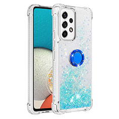 Coque Silicone Housse Etui Gel Bling-Bling avec Support Bague Anneau S01 pour Samsung Galaxy A53 5G Cyan