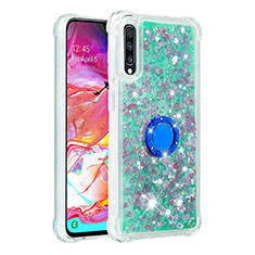 Coque Silicone Housse Etui Gel Bling-Bling avec Support Bague Anneau S01 pour Samsung Galaxy A70 Vert