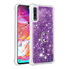 Coque Silicone Housse Etui Gel Bling-Bling avec Support Bague Anneau S01 pour Samsung Galaxy A70 Violet