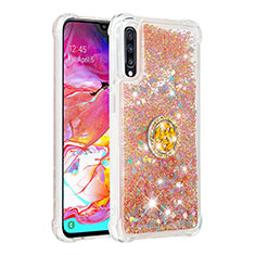Coque Silicone Housse Etui Gel Bling-Bling avec Support Bague Anneau S01 pour Samsung Galaxy A70S Or