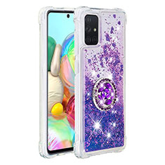 Coque Silicone Housse Etui Gel Bling-Bling avec Support Bague Anneau S01 pour Samsung Galaxy A71 4G A715 Violet