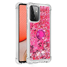 Coque Silicone Housse Etui Gel Bling-Bling avec Support Bague Anneau S01 pour Samsung Galaxy A72 4G Rose Rouge