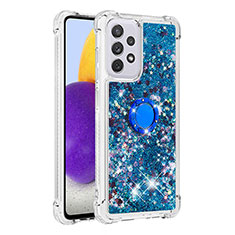 Coque Silicone Housse Etui Gel Bling-Bling avec Support Bague Anneau S01 pour Samsung Galaxy A73 5G Bleu