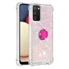 Coque Silicone Housse Etui Gel Bling-Bling avec Support Bague Anneau S01 pour Samsung Galaxy F02S SM-E025F Rose