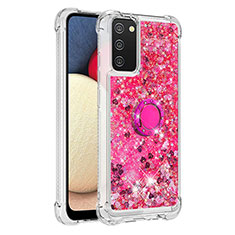 Coque Silicone Housse Etui Gel Bling-Bling avec Support Bague Anneau S01 pour Samsung Galaxy F02S SM-E025F Rose Rouge