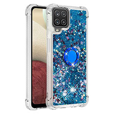 Coque Silicone Housse Etui Gel Bling-Bling avec Support Bague Anneau S01 pour Samsung Galaxy F12 Bleu