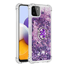 Coque Silicone Housse Etui Gel Bling-Bling avec Support Bague Anneau S01 pour Samsung Galaxy F42 5G Violet