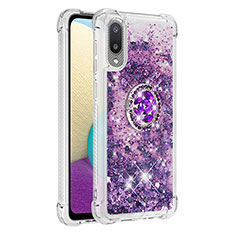 Coque Silicone Housse Etui Gel Bling-Bling avec Support Bague Anneau S01 pour Samsung Galaxy M02 Violet