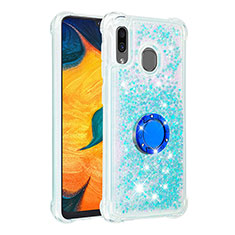 Coque Silicone Housse Etui Gel Bling-Bling avec Support Bague Anneau S01 pour Samsung Galaxy M10S Bleu Ciel