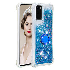 Coque Silicone Housse Etui Gel Bling-Bling avec Support Bague Anneau S01 pour Samsung Galaxy S20 Bleu