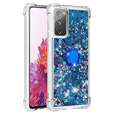 Coque Silicone Housse Etui Gel Bling-Bling avec Support Bague Anneau S01 pour Samsung Galaxy S20 FE (2022) 5G Bleu