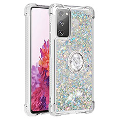 Coque Silicone Housse Etui Gel Bling-Bling avec Support Bague Anneau S01 pour Samsung Galaxy S20 FE 4G Argent