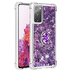 Coque Silicone Housse Etui Gel Bling-Bling avec Support Bague Anneau S01 pour Samsung Galaxy S20 FE 4G Violet