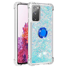 Coque Silicone Housse Etui Gel Bling-Bling avec Support Bague Anneau S01 pour Samsung Galaxy S20 FE 5G Bleu Ciel