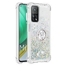 Coque Silicone Housse Etui Gel Bling-Bling avec Support Bague Anneau S01 pour Xiaomi Mi 10T 5G Argent