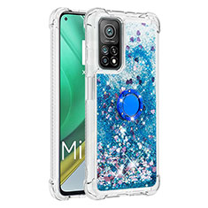 Coque Silicone Housse Etui Gel Bling-Bling avec Support Bague Anneau S01 pour Xiaomi Mi 10T 5G Bleu