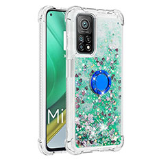 Coque Silicone Housse Etui Gel Bling-Bling avec Support Bague Anneau S01 pour Xiaomi Mi 10T 5G Vert