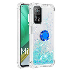 Coque Silicone Housse Etui Gel Bling-Bling avec Support Bague Anneau S01 pour Xiaomi Mi 10T Pro 5G Bleu Ciel