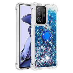 Coque Silicone Housse Etui Gel Bling-Bling avec Support Bague Anneau S01 pour Xiaomi Mi 11T 5G Bleu