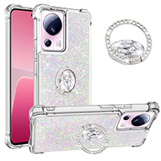 Coque Silicone Housse Etui Gel Bling-Bling avec Support Bague Anneau S01 pour Xiaomi Mi 12 Lite NE 5G Argent