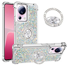 Coque Silicone Housse Etui Gel Bling-Bling avec Support Bague Anneau S01 pour Xiaomi Mi 13 Lite 5G Bleu Ciel