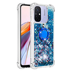 Coque Silicone Housse Etui Gel Bling-Bling avec Support Bague Anneau S01 pour Xiaomi Poco C55 Bleu