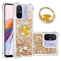 Coque Silicone Housse Etui Gel Bling-Bling avec Support Bague Anneau S01 pour Xiaomi Poco C55 Or