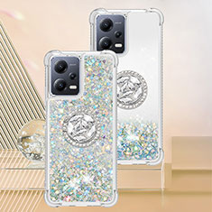 Coque Silicone Housse Etui Gel Bling-Bling avec Support Bague Anneau S01 pour Xiaomi Poco X5 5G Argent