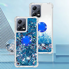 Coque Silicone Housse Etui Gel Bling-Bling avec Support Bague Anneau S01 pour Xiaomi Poco X5 5G Bleu