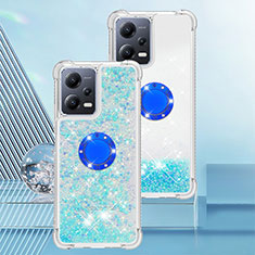 Coque Silicone Housse Etui Gel Bling-Bling avec Support Bague Anneau S01 pour Xiaomi Poco X5 5G Bleu Ciel