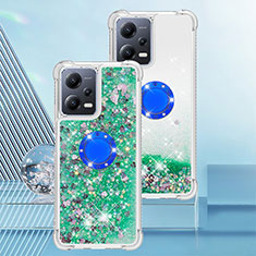 Coque Silicone Housse Etui Gel Bling-Bling avec Support Bague Anneau S01 pour Xiaomi Poco X5 5G Vert