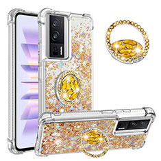 Coque Silicone Housse Etui Gel Bling-Bling avec Support Bague Anneau S01 pour Xiaomi Redmi K60 5G Or