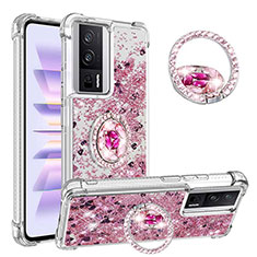 Coque Silicone Housse Etui Gel Bling-Bling avec Support Bague Anneau S01 pour Xiaomi Redmi K60 5G Rouge