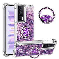 Coque Silicone Housse Etui Gel Bling-Bling avec Support Bague Anneau S01 pour Xiaomi Redmi K60 5G Violet