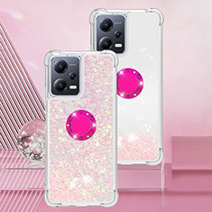 Coque Silicone Housse Etui Gel Bling-Bling avec Support Bague Anneau S01 pour Xiaomi Redmi Note 12 5G Rose