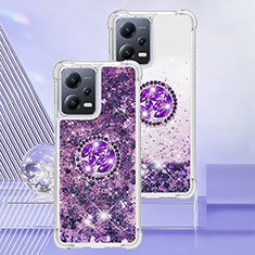 Coque Silicone Housse Etui Gel Bling-Bling avec Support Bague Anneau S01 pour Xiaomi Redmi Note 12 5G Violet