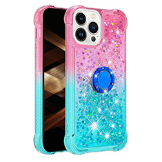 Coque Silicone Housse Etui Gel Bling-Bling avec Support Bague Anneau S02 pour Apple iPhone 13 Pro Max Rose