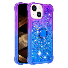 Coque Silicone Housse Etui Gel Bling-Bling avec Support Bague Anneau S02 pour Apple iPhone 13 Violet