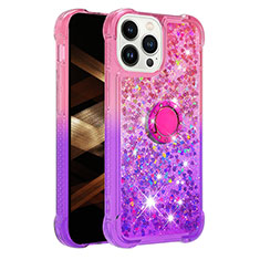 Coque Silicone Housse Etui Gel Bling-Bling avec Support Bague Anneau S02 pour Apple iPhone 14 Pro Max Rose Rouge