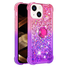 Coque Silicone Housse Etui Gel Bling-Bling avec Support Bague Anneau S02 pour Apple iPhone 15 Plus Rose Rouge