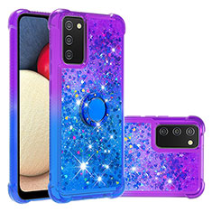 Coque Silicone Housse Etui Gel Bling-Bling avec Support Bague Anneau S02 pour Samsung Galaxy A03s Violet