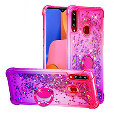 Coque Silicone Housse Etui Gel Bling-Bling avec Support Bague Anneau S02 pour Samsung Galaxy A20s Rose Rouge