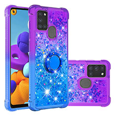 Coque Silicone Housse Etui Gel Bling-Bling avec Support Bague Anneau S02 pour Samsung Galaxy A21s Violet
