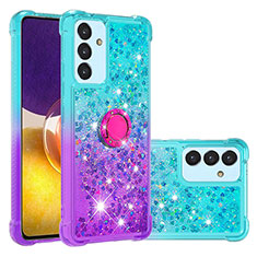 Coque Silicone Housse Etui Gel Bling-Bling avec Support Bague Anneau S02 pour Samsung Galaxy A24 4G Bleu Ciel