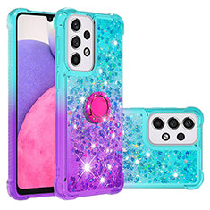 Coque Silicone Housse Etui Gel Bling-Bling avec Support Bague Anneau S02 pour Samsung Galaxy A33 5G Bleu Ciel