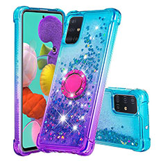 Coque Silicone Housse Etui Gel Bling-Bling avec Support Bague Anneau S02 pour Samsung Galaxy A51 5G Bleu Ciel